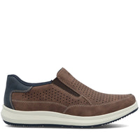 Quarter turn Men's Rieker Footwear style name Reinhard 52 in color Fuchs/ Midnight. Sku: 16952-24
