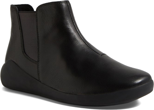 Black leather ankle boot on a white background
